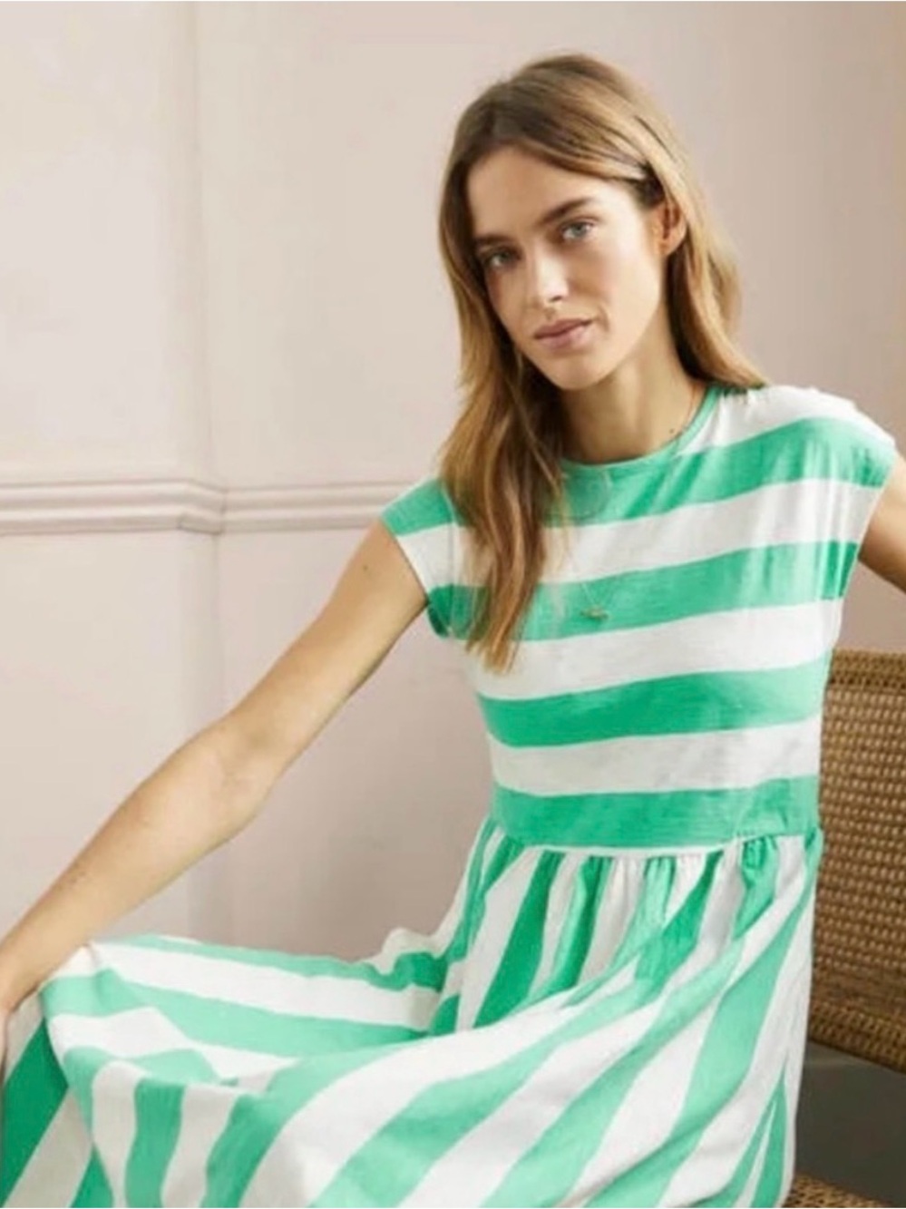 Boden Easy T-shirt midi maxi dress in gumdrop stripes. Green and white, size 6 - Picture 3 of 6